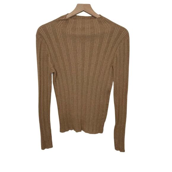 MADEWELL Women's Leaton M Lightweight Ribbed Mock Sweater Heather Caramel Brown - Picture 2 of 15